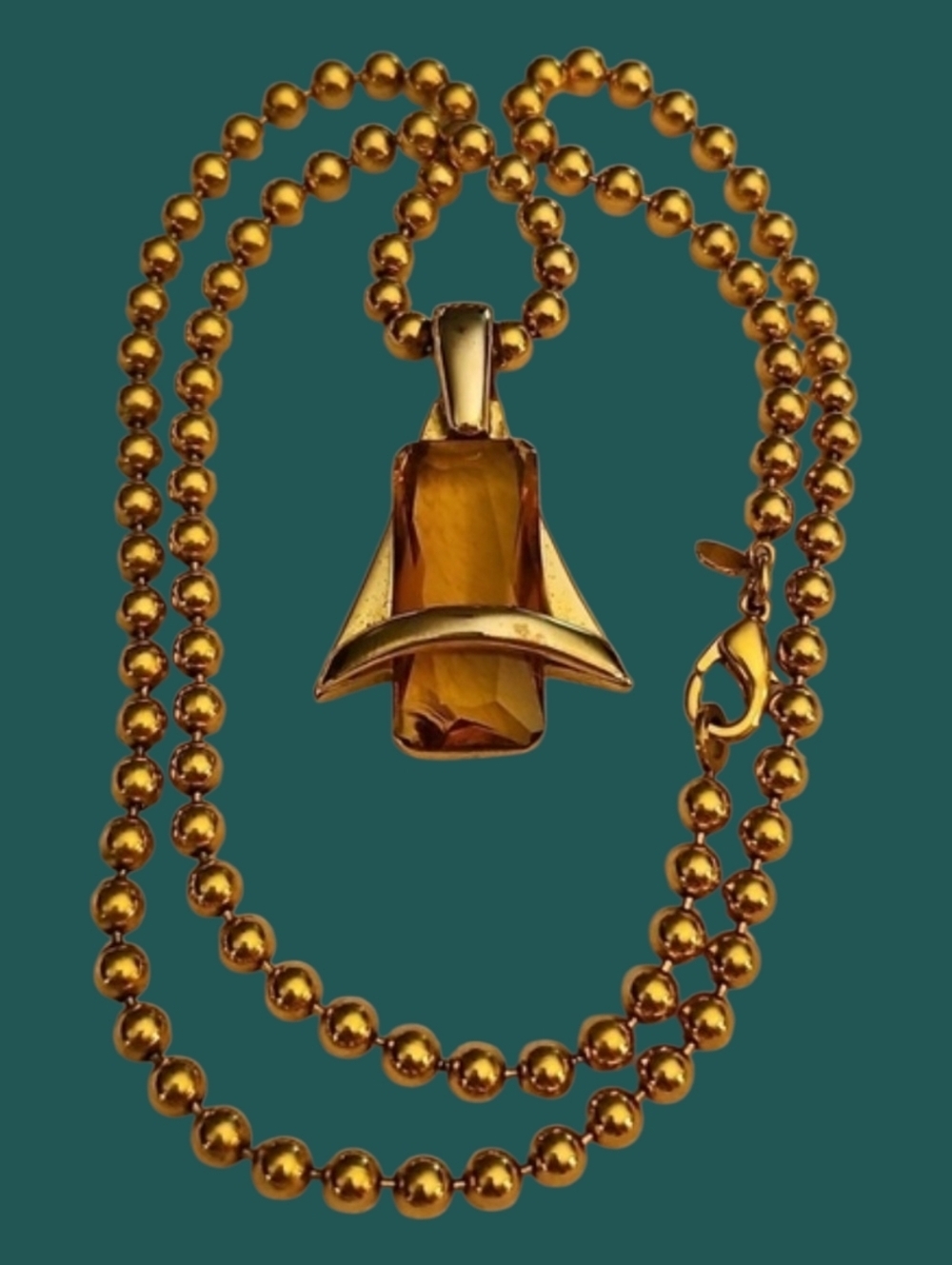 VTG SARAH COVENTRY Atomic Glass Gem Pendant Ball Chain Necklace